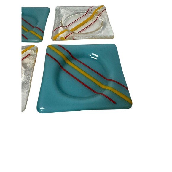 4 Art Glass Fused Artisan Coasters Blue Yellow Red  Trinket bowl Decor Vintage - Picture 6 of 16